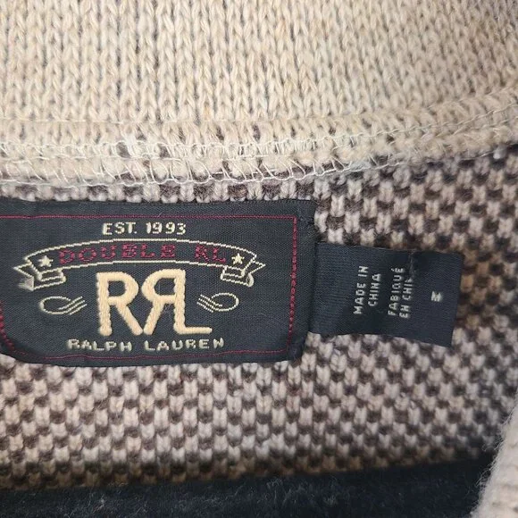 RRL Ralph Lauren Southwestern Shawl Collar Cardigan Beige Brown Wool Blend M - Picture 2 of 10